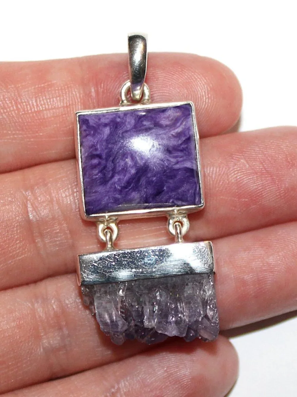 Sterling Silver Charoite and Amethyst Pendant